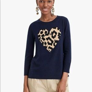 J. Crew 💯 cashmere navy sweater with leopard ❤️ S